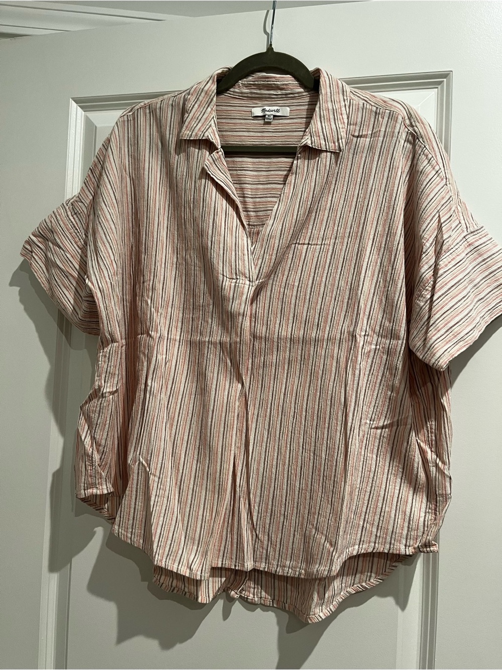 Madewell Pink and White Striped Short-Sleeve Camp Shirt